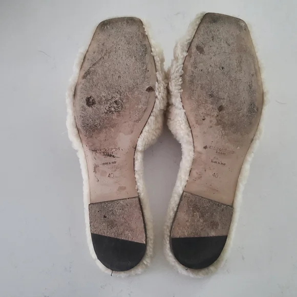 Saint Laurent Shearling Tribute Flat Sandals 40 - Picture 8 of 9